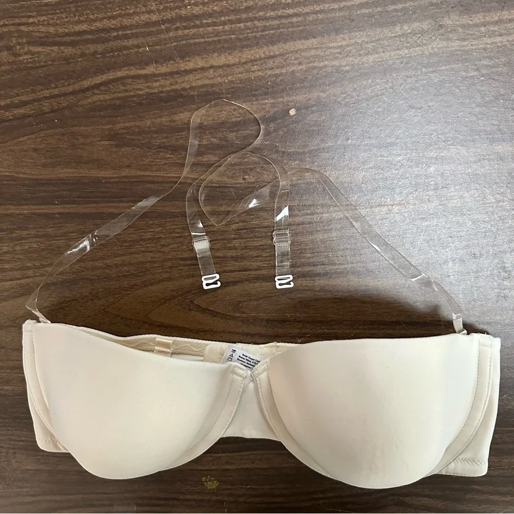 Maidenform Bra: One Fabulous Fit Strapless Bra 7955, Clear straps, Cream, 36D
